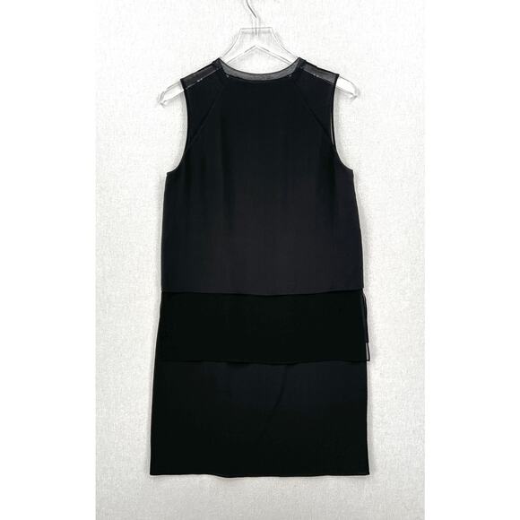 VINCE Silk Dress Womens Small Black Sleeveless Layered Shift Crew Knee Length - Picture 3 of 16